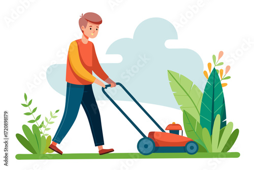 mowing the lawn