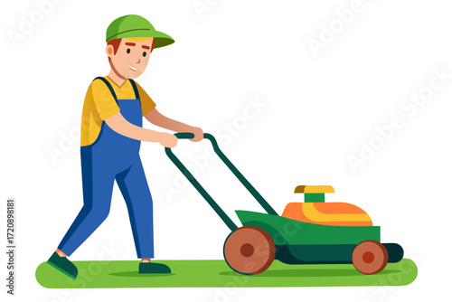 man with lawn mower