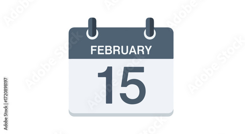 Calendar icon displaying February 15th representing deadlines events or anniversaries within the month of romance and winter celebrations