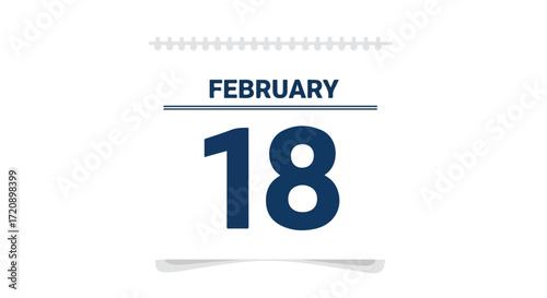 Vector graphic of a calendar page showing February 18th to mark a special event or date for planning and schedules