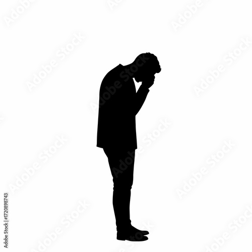 Black Silhouette of a Man with Bowed Head – Minimalist Expression of Sorrow