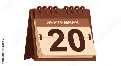 September twentieth displayed on a desk calendar, signifying an appointment, deadline, or important date with clear visibility and simple graphical