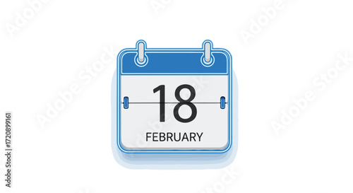 Blue calendar indicating the eighteenth day of february for event scheduling and reminders marking important days dates months and seasons