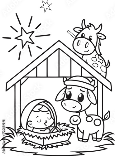 line art nativity with baby jesus in a manger  a c.eps