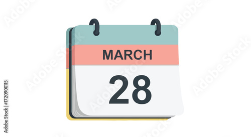 Aesthetic vector illustration depicting a calendar page displaying the date March 28 on a white background and minimalist design