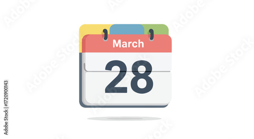 March 28th calendar illustration symbolizing planning, appointments, and reminders for significant events or scheduled tasks to mark a specific date