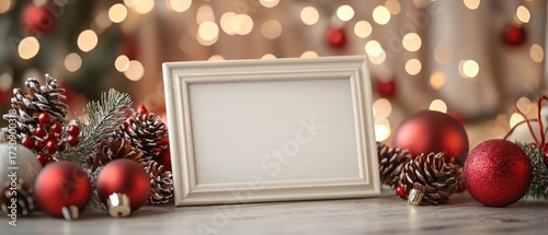 White Picture Frame with Christmas Decorations and Lights