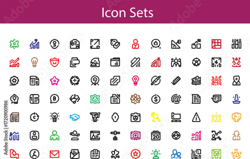 Diverse collection of small black and white icons representing various concepts for digital use