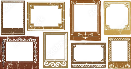 Collection of vintage decorative frames with distressed texture and blank white space inside