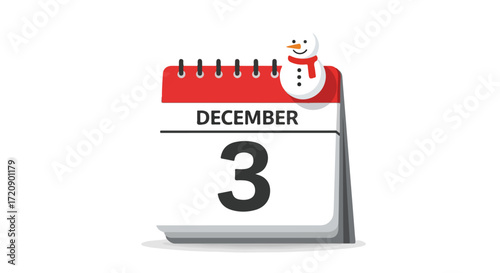 Festive December Third: A Cheerful Calendar Icon with Snowman for Winter Holidays and Event Reminders designed as a vector illustration