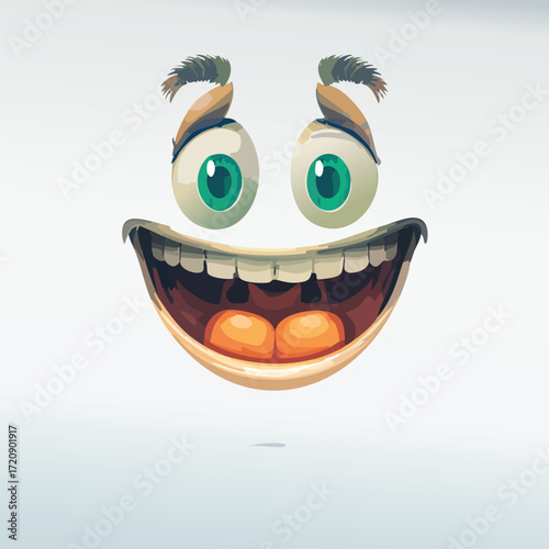 A Cartoon Face with Wide-Open Mouth and Expressive Eyes, Full of Excitement and Joy