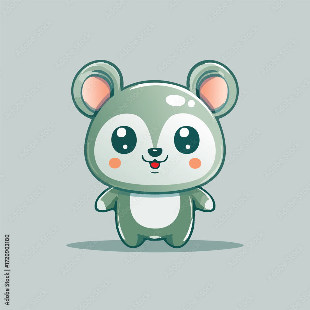 Fototapeta premium Adorable Cartoon Mouse with Big Eyes and Cute Smile on a Light Gray Background