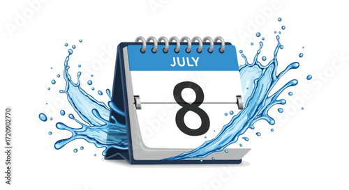 Refreshing celebration for july 8th on the calendar with cool water splashes creating a festive and invigorating feel