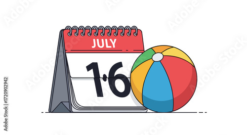 Vibrant July 16th Reminder with Beach Ball Symbolizing Summer Recreation and Leisure Activities