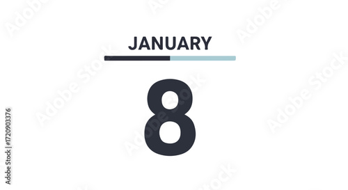 January 8th calendar date illustration with simple graphic element marking passage of time visualization concept January reminder