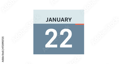 Simple representation of the 22nd day of January, isolated on white background calendar block, modern design visual 22 january