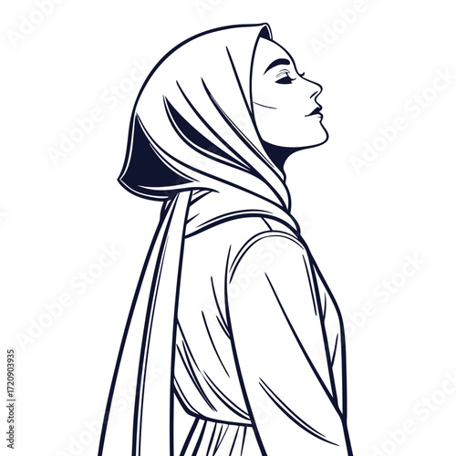 Elegant Profile of a Woman in a Hijab Contemplative and Serene