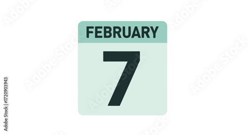 Stylized calendar illustration displaying the date February 7th in teal and light green hues displaying a significant day in the winter month