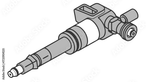 Stylized Fuel Injector Illustration with Detailed Nozzle and Connector Design