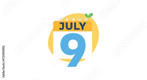 Stylized calendar icon showing July 9th, evoking summer events and date specific announcement 150 characters