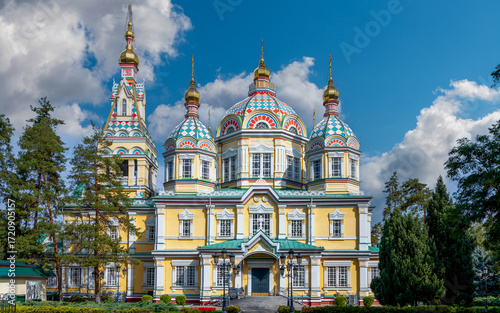 Historic Ascension Cathedral in Almaty, Kazakhstan, one of the largest wooden chapels in the world
