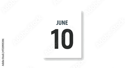 Calendar page depicting June 10th, isolated against a clean white backdrop offering a simple reminder of this date