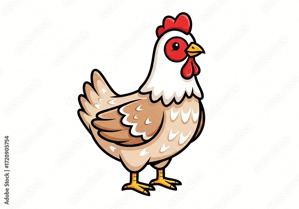 Fototapeta premium Adorable Cartoon Hen Illustration Brown Feathered Chicken Farm Animal Graphic Design