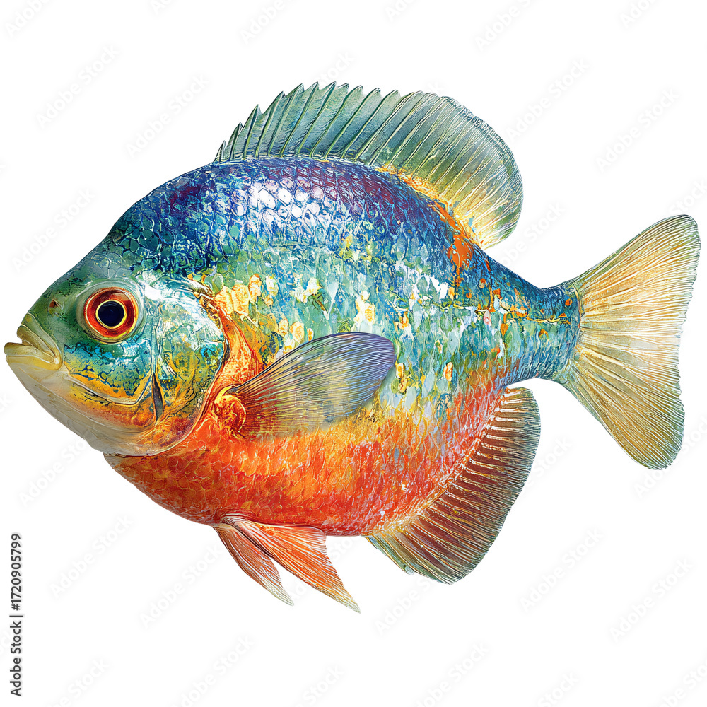 Fototapeta premium Colorful sunfish portrait isolated on transparent background