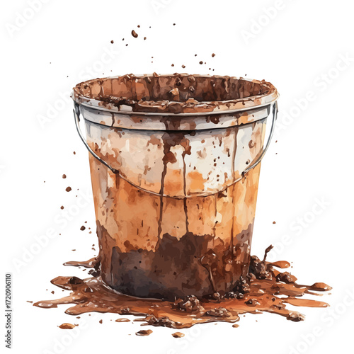 Mud Bucket, watercolor vector, isolated on a white background.