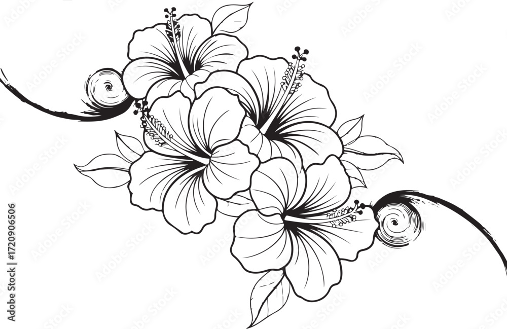 Fototapeta premium Stylized Hibiscus Flower Cluster – Decorative Tropical Vector Design