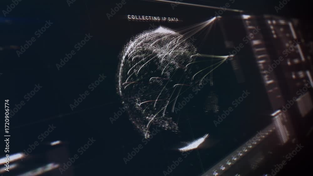 Hacker using modern ai location tracking technology. Hacking ai system ...