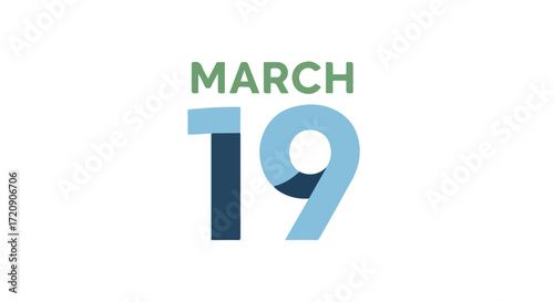 Stylized graphic design calendar illustration marking March 19th with clean aesthetics and contemporary font usage