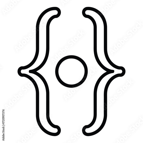 Curly bracket icon, featuring a circle in the center, drawn in a simple, clean line art style for coding or mathematics