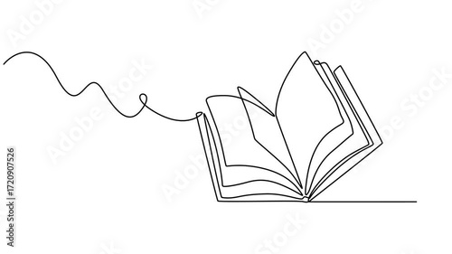 Continuous drawing line art of open book. Hand drawn one line. 4k animation, stock footage, Book continuous one line art animation. Line drawing open book video. School education concept, Full length.