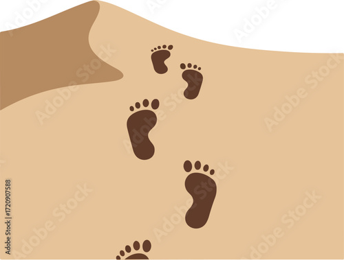Footprints in sandy dunes, evoking a desert landscape, perfect for travel brochures, desert adventure websites, or naturethemed designs.