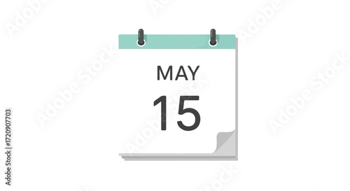 Stylized tear-off calendar with May 15th date signifying planning, timelines, and appointments to organize tasks for business needs, meetings and