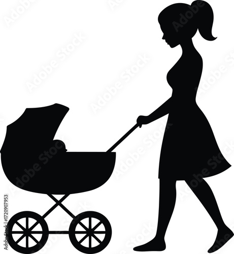 Silhouette of mother with baby carriage motherhood parenthood lifestyle concept