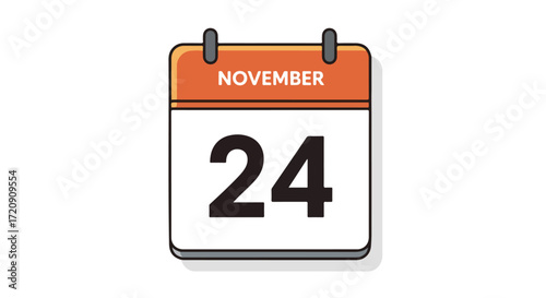 Cartoon november calendar illustration, emphasizing the date of thanksgiving day for scheduling events and celebrations