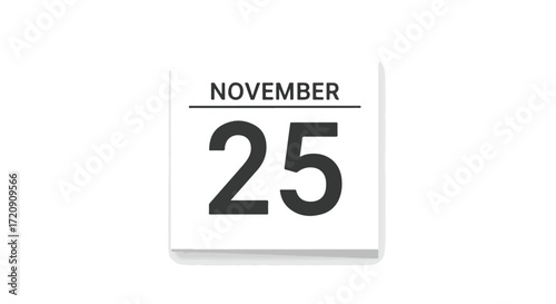 Simple date calendar illustration representing the twenty-fifth day of November marked on a white sheet for scheduling or reminder purposes