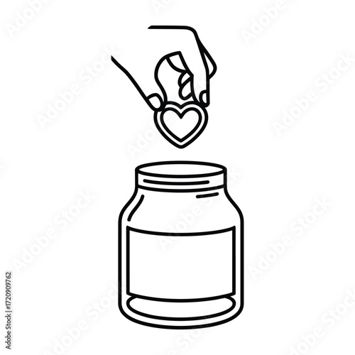 Hand putting heart in jar symbol of love, donation, and charity perfect for social media, websites, and print materials
