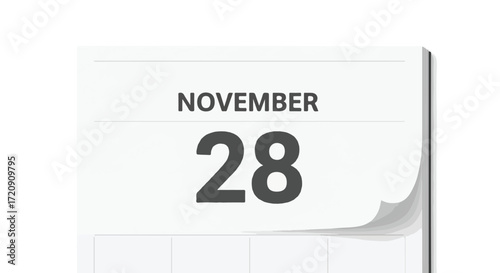 November 28th marked on a calendar, symbolizing a significant date or an important event day planning for remembrance day celebration or scheduling