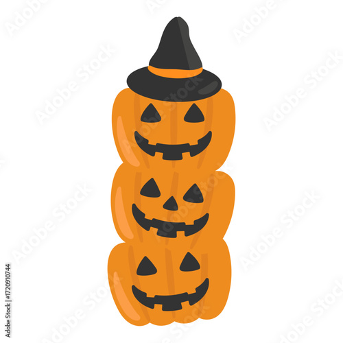 三段ジャックオーランタン　かぼちゃ　ハロウィン　イラスト