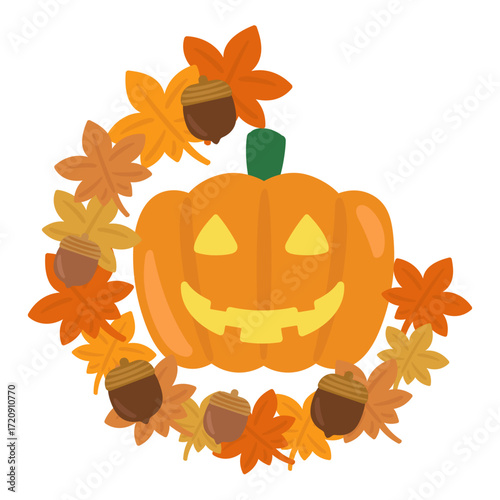 ハロウィン　ジャックオーランタン　リース　イラスト