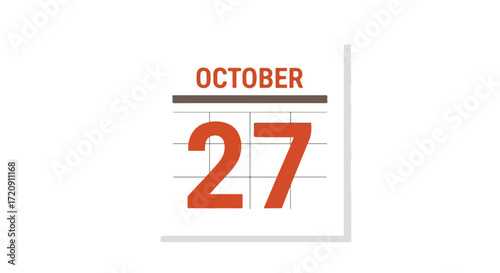 October 27th highlighted on a calendar illustration emphasizing a specific date for appointment or deadline reminder icon