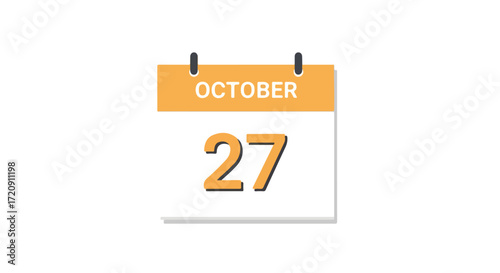 Isolated stylized calendar illustration displaying the date october twenty seventh concept for event planning or reminders with minimal design style