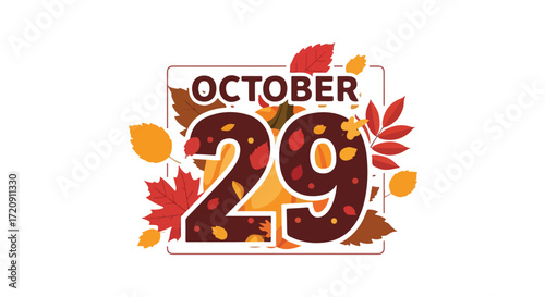 October 29th vector illustration showcasing falling leaves and a warm autumnal color palette design style graphic design