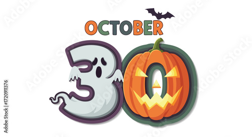 Halloween themed image for October 30th featuring a spooky ghost and a glowing jack-o'-lantern design, evoking the spirit of the holiday