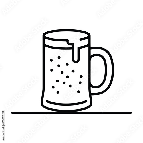 Illustration of a beer mug with foam overflowing, perfect for pub menus, brewery promotions, or oktoberfest designs, simple and clean