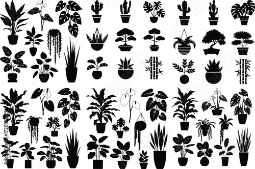 Houseplant Icon Silhouette Set Potted Plant and Botanical Silhouette Icons Collection