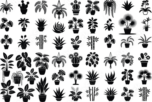Houseplant Icon Silhouette Set Potted Plant and Botanical Silhouette Icons Collection